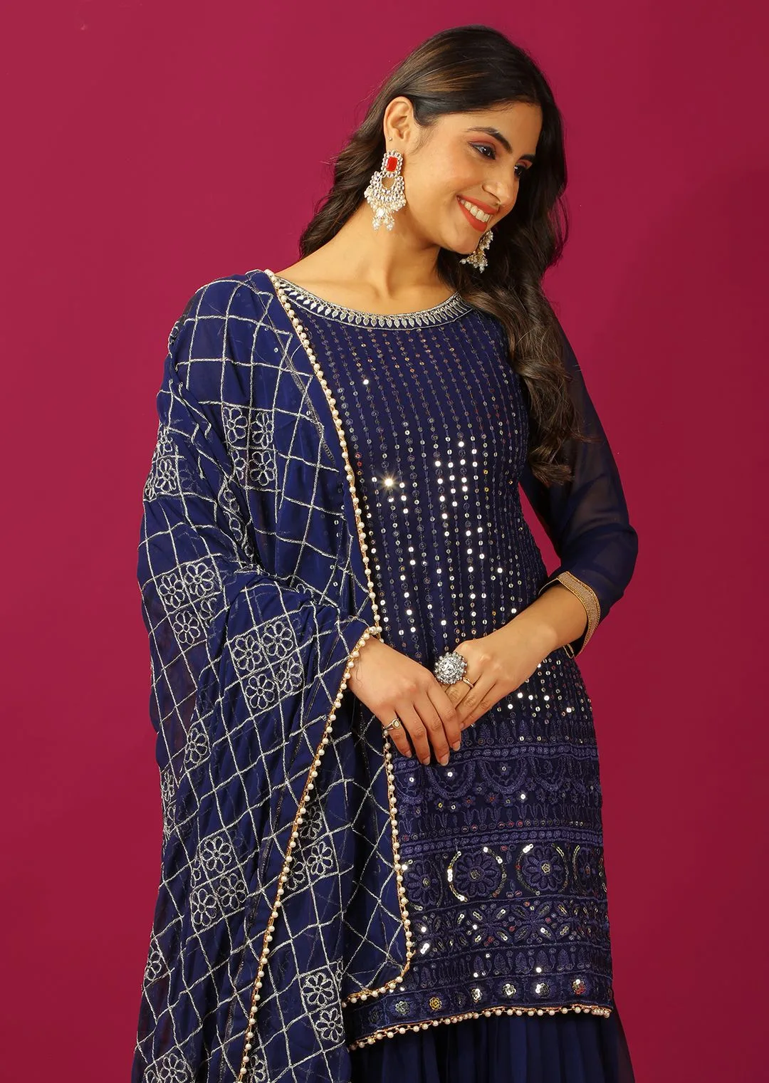Wedding Wear Navy Blue Sharara Salwar kameez