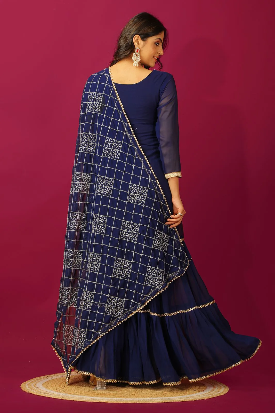Navy Blue Chikankari Sharara Suit For Women - Image 3