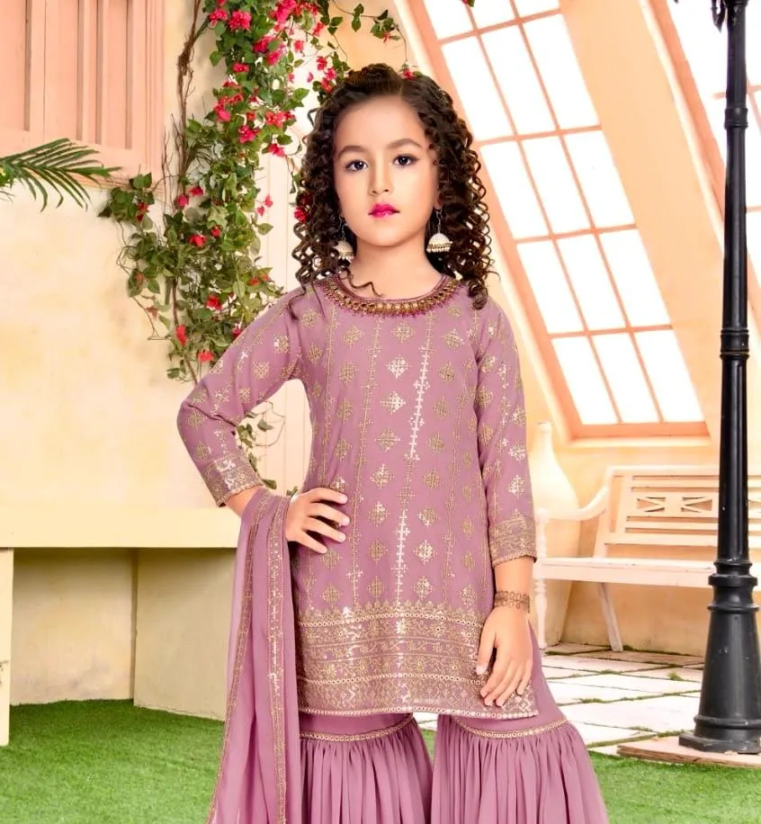 Designer Purple Colors Kids Wear Sharara Salwar kameez - Image 2