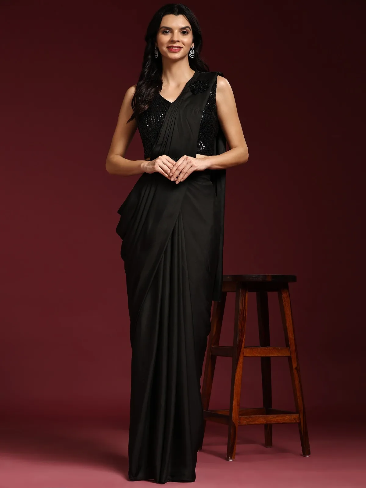 Designer Ready To Wear Saree With Stitched Blouse And Belt - Image 2