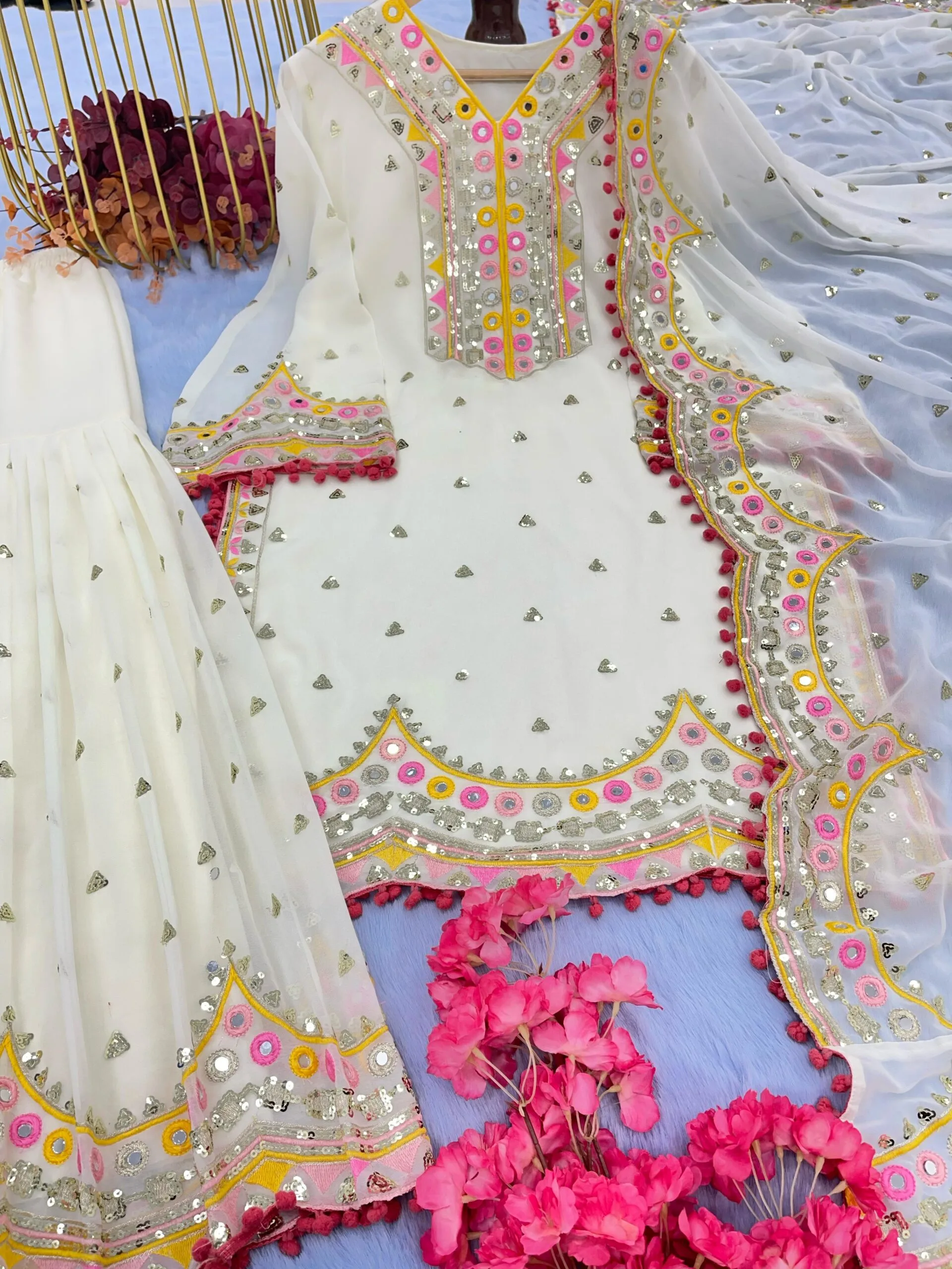 Designer White Color Sharara Suit Wore By Sara Ali Khan Bollywood Suits - Image 4