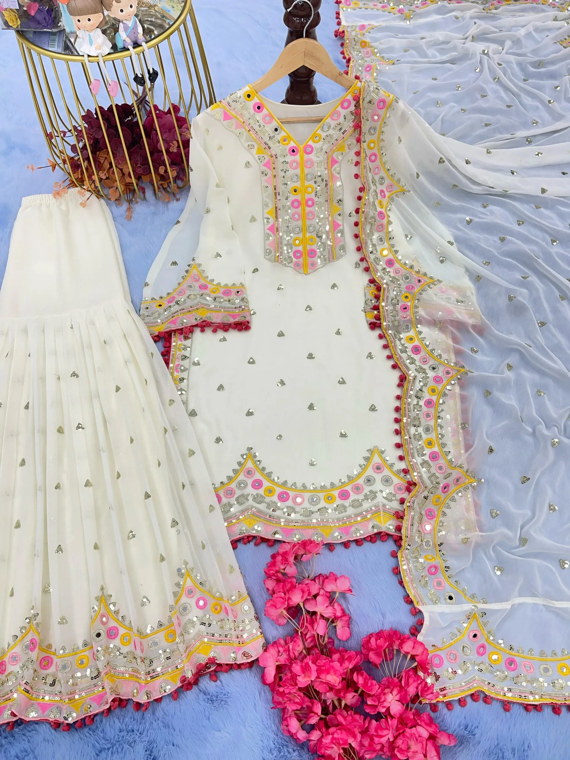Designer White Color Sharara Suit Wore By Sara Ali Khan Bollywood Suits - Image 5