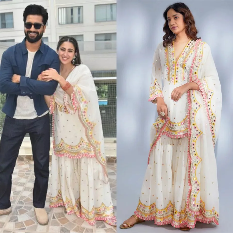 Designer White Color Sharara Suit Wore By Sara Ali Khan Bollywood Suits - Image 2