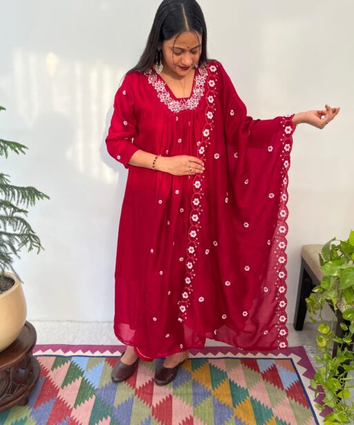 Red Handwork Gown For Women