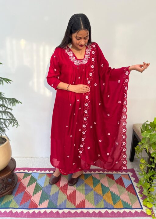 Red Handwork Gown For Women