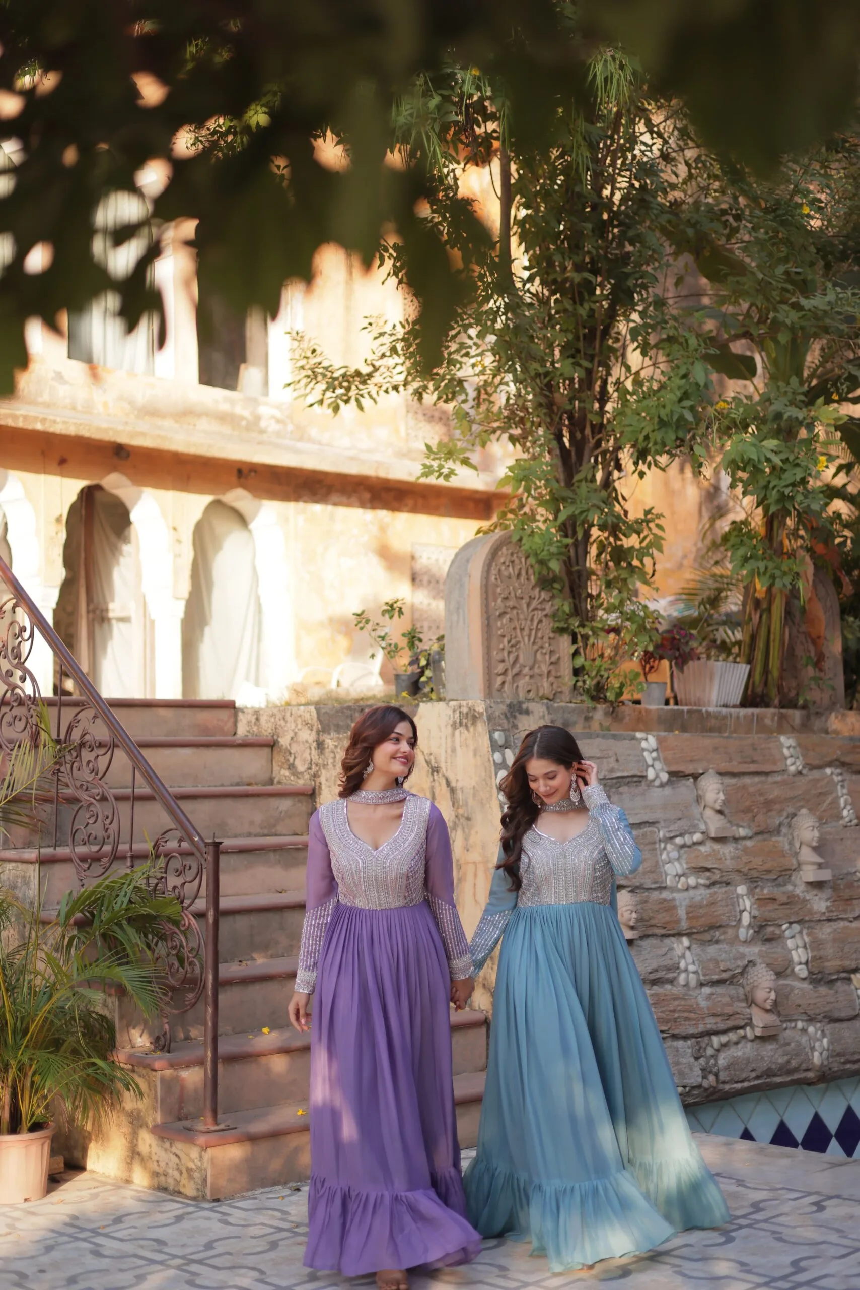 Beautiful Light Shade Anarkali Gown With Dupatta Ethnic Wear - Image 2