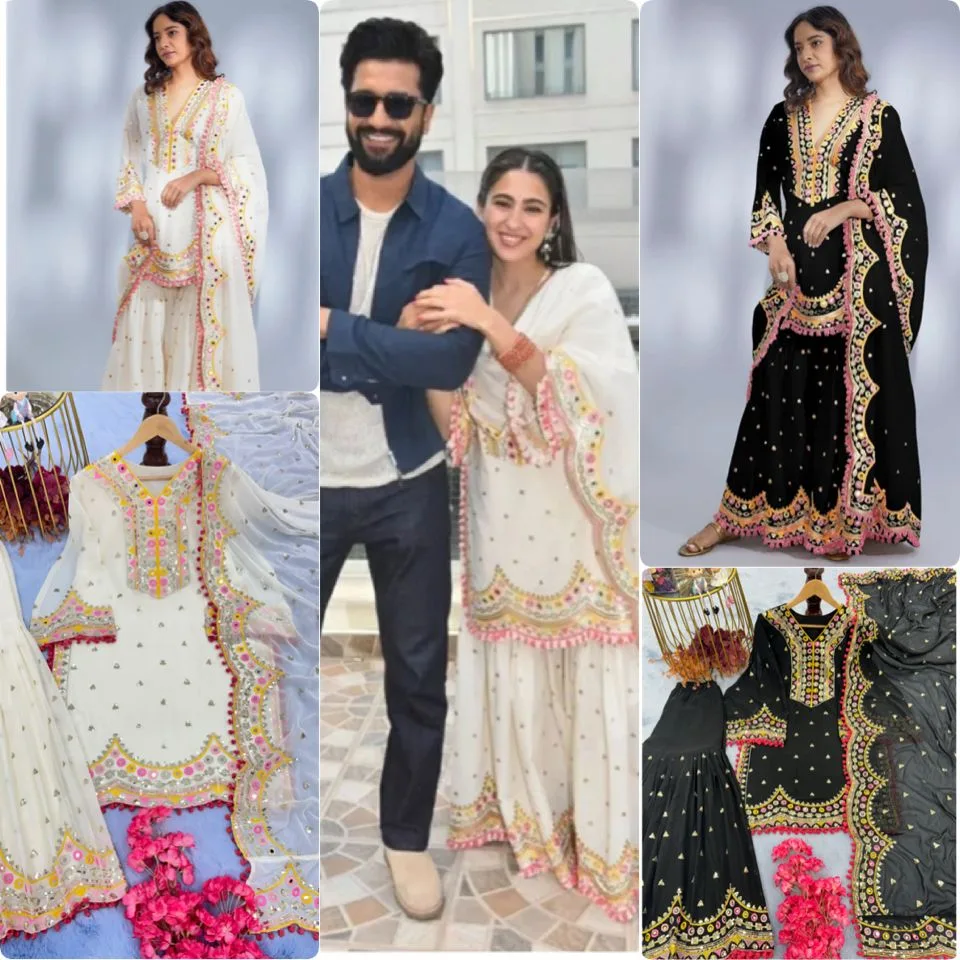 Designer White Color Sharara Suit Wore By Sara Ali Khan Bollywood Suits - Image 3