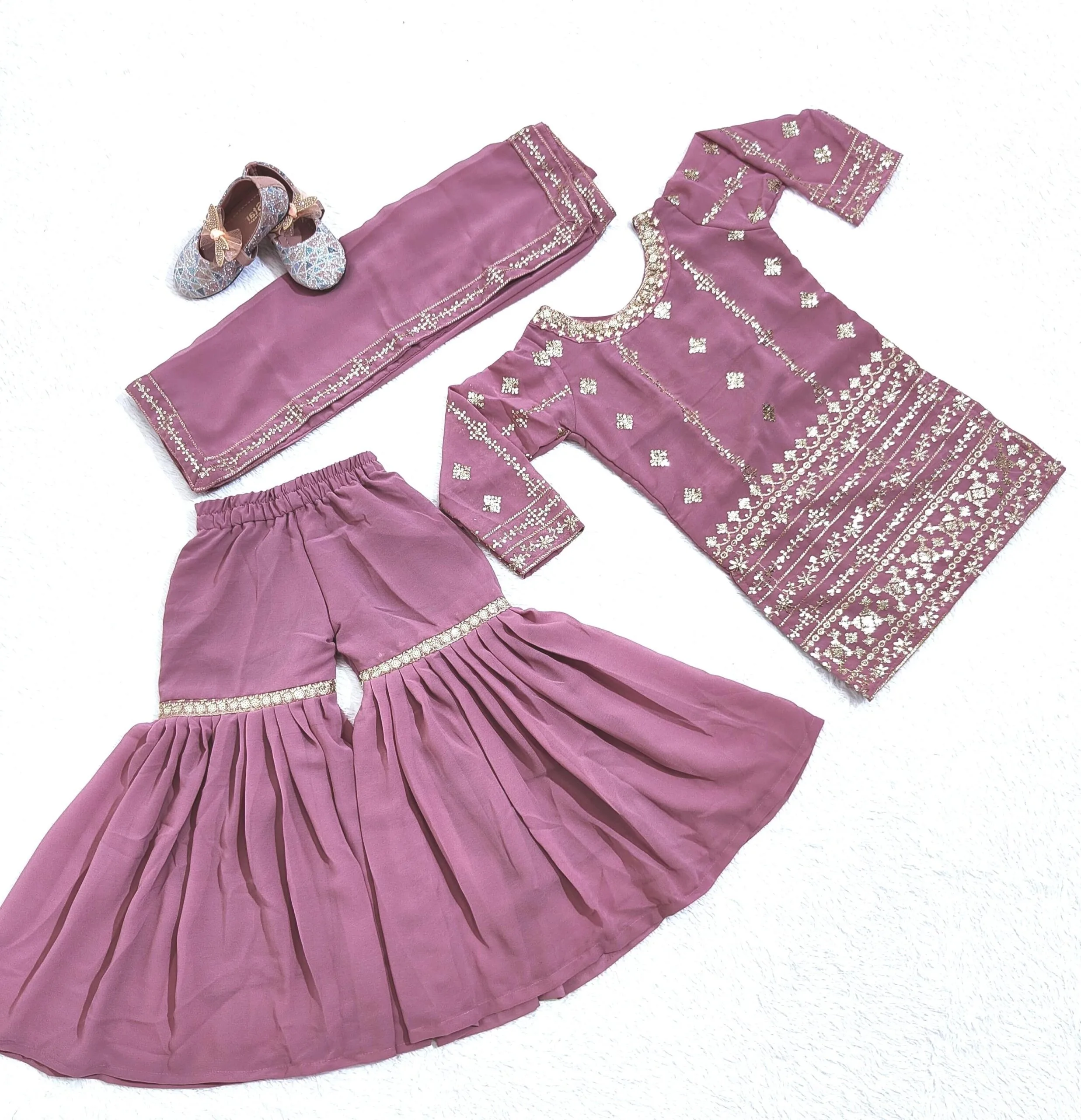 Designer Purple Colors Kids Wear Sharara Salwar kameez - Image 4