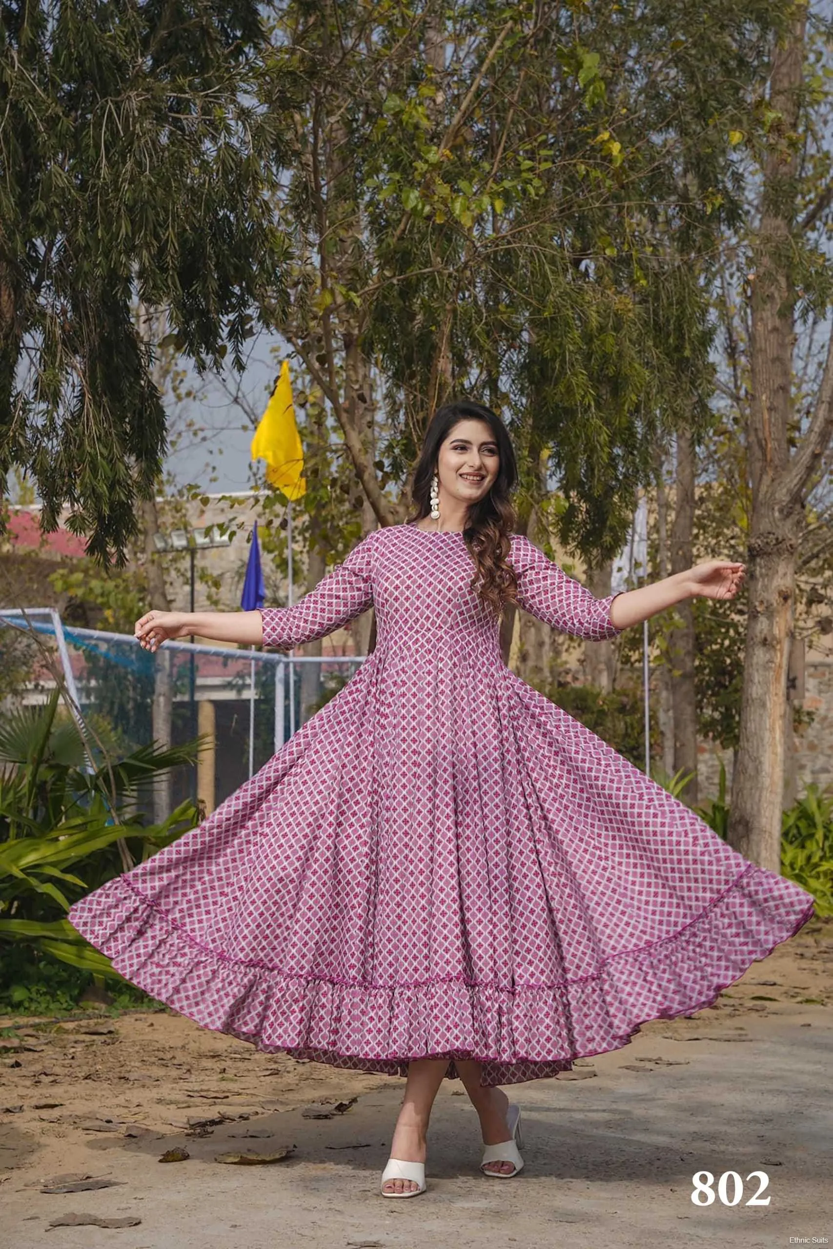 Floral Printed Summer Wear Dress With Big Flair - Image 6