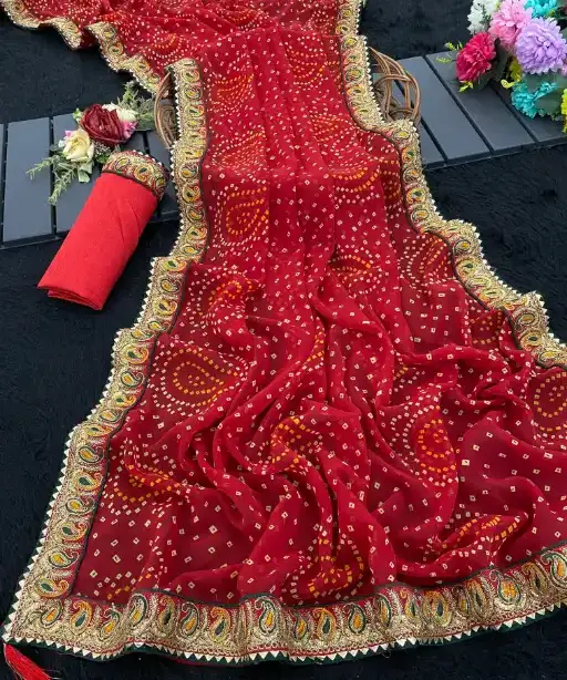 Designer Bandhani Saree With Gotta Patti Border