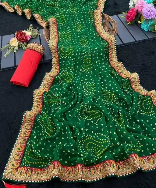 Designer Bandhani Saree With Gotta Patti Border