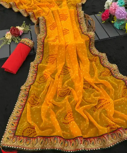 Designer Bandhani Saree With Gotta Patti Border