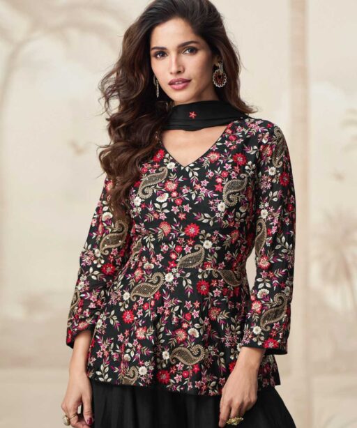 Designer Indo Western Crop Top With Sharara