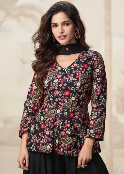 Designer Indo Western Crop Top With Sharara