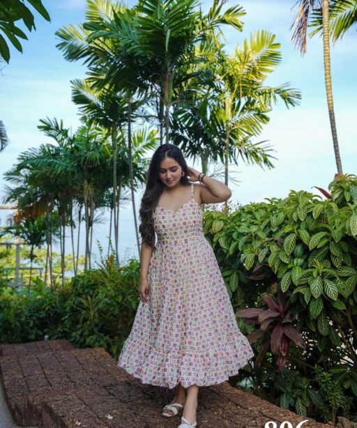 Floral Printed Summer Wear Dress With Big Flair