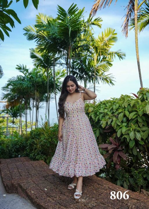 Floral Printed Summer Wear Dress With Big Flair