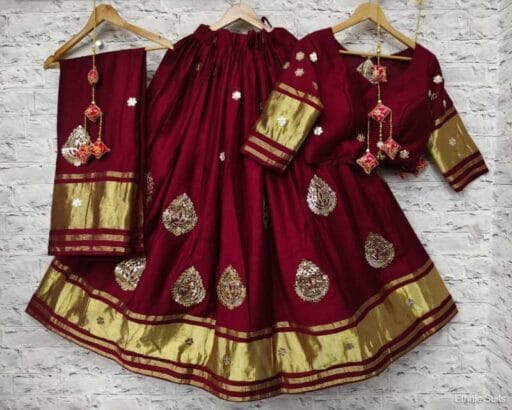 Maroon Color Gajji Silk Chaniya Choli With Gota Patti Work