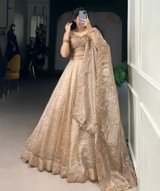 Gold Crush Lehenga Choli For Wedding Wear