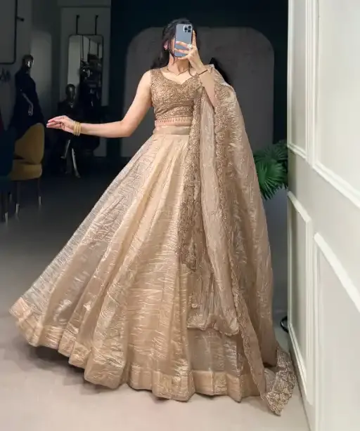 Gold Crush Lehenga Choli For Wedding Wear