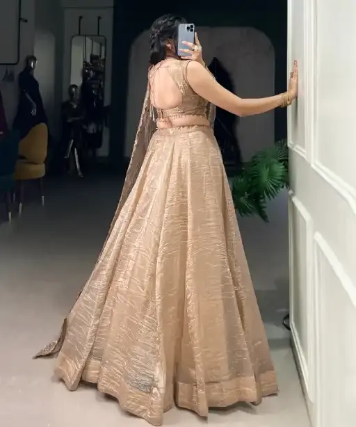 Gold Crush Lehenga Choli For Wedding Wear