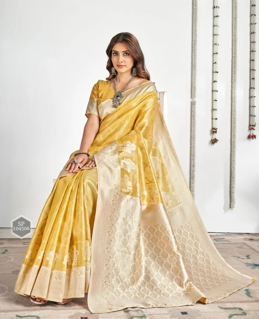 Pastel Color Tissue Silk Saree For Wedding - Image 2