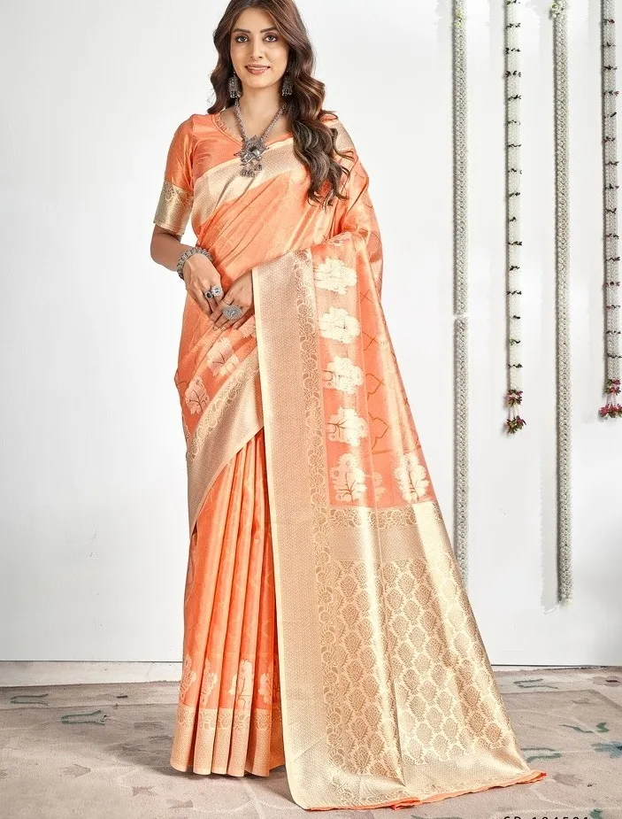 Pastel Color Tissue Silk Saree For Wedding - Image 3