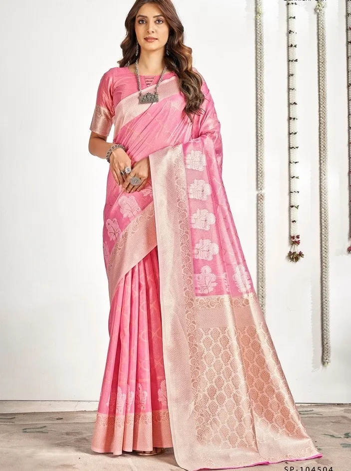 Pastel Color Tissue Silk Saree For Wedding - Image 4