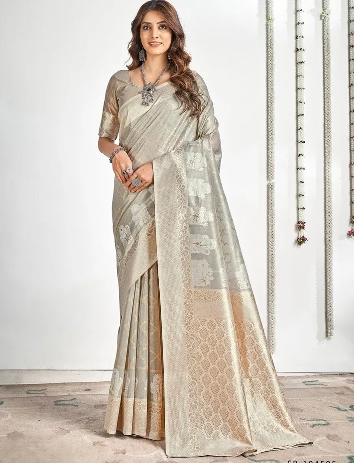 Pastel Color Tissue Silk Saree For Wedding - Image 6