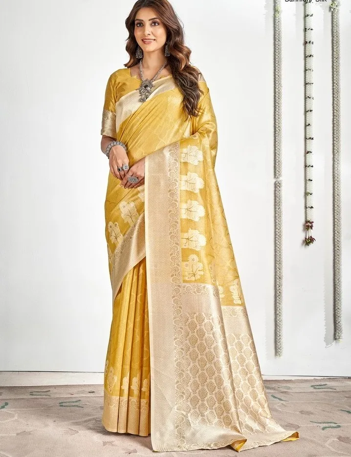 Pastel Color Tissue Silk Saree For Wedding - Image 7