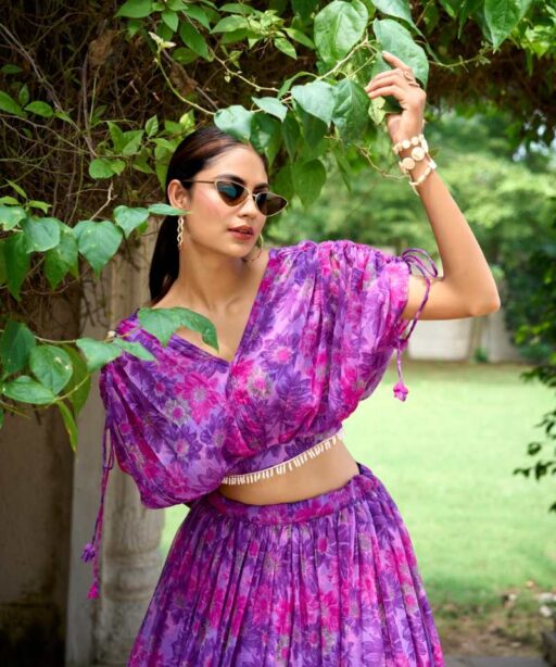 Purple Floral Printed Indo Western Co ord Set