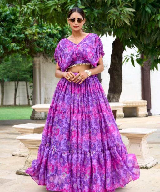 Purple Floral Printed Indo Western Co ord Set