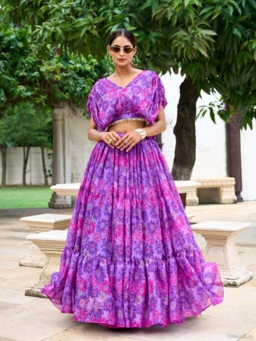 Purple Floral Printed Indo Western Co ord Set