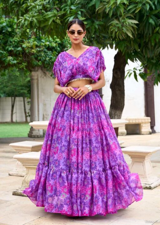 Purple Floral Printed Indo Western Co ord Set