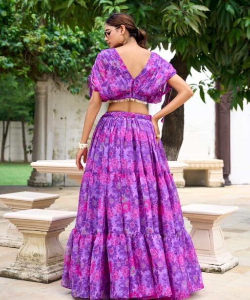 Purple Floral Printed Indo Western Co ord Set