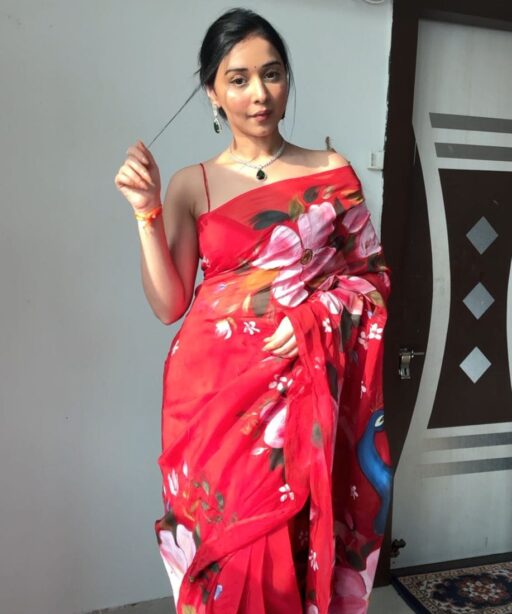 Organza Peacock Printed Saree