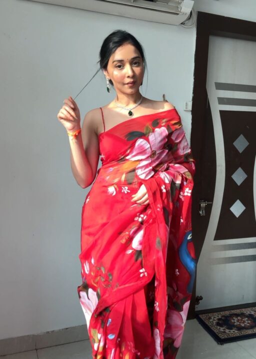 Organza Peacock Printed Saree