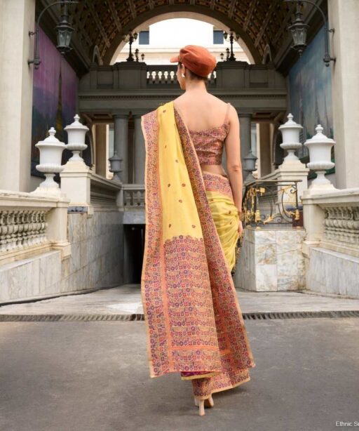 Soft Linen Cotton Saree With Minakari Weaving