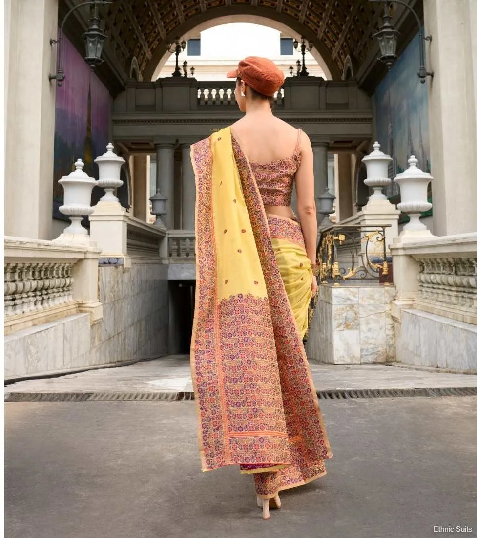 Soft Linen Cotton Saree With Minakari Weaving