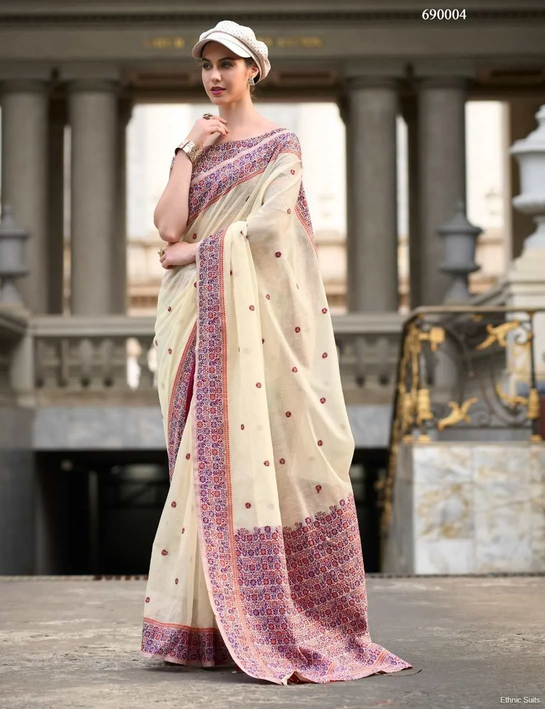 Soft Linen Cotton Saree With Minakari Weaving