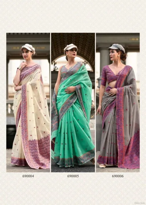 Soft Linen Cotton Saree With Minakari Weaving