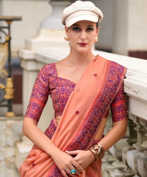 Soft Linen Cotton Saree With Minakari Weaving