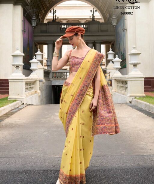 Soft Linen Cotton Saree With Minakari Weaving