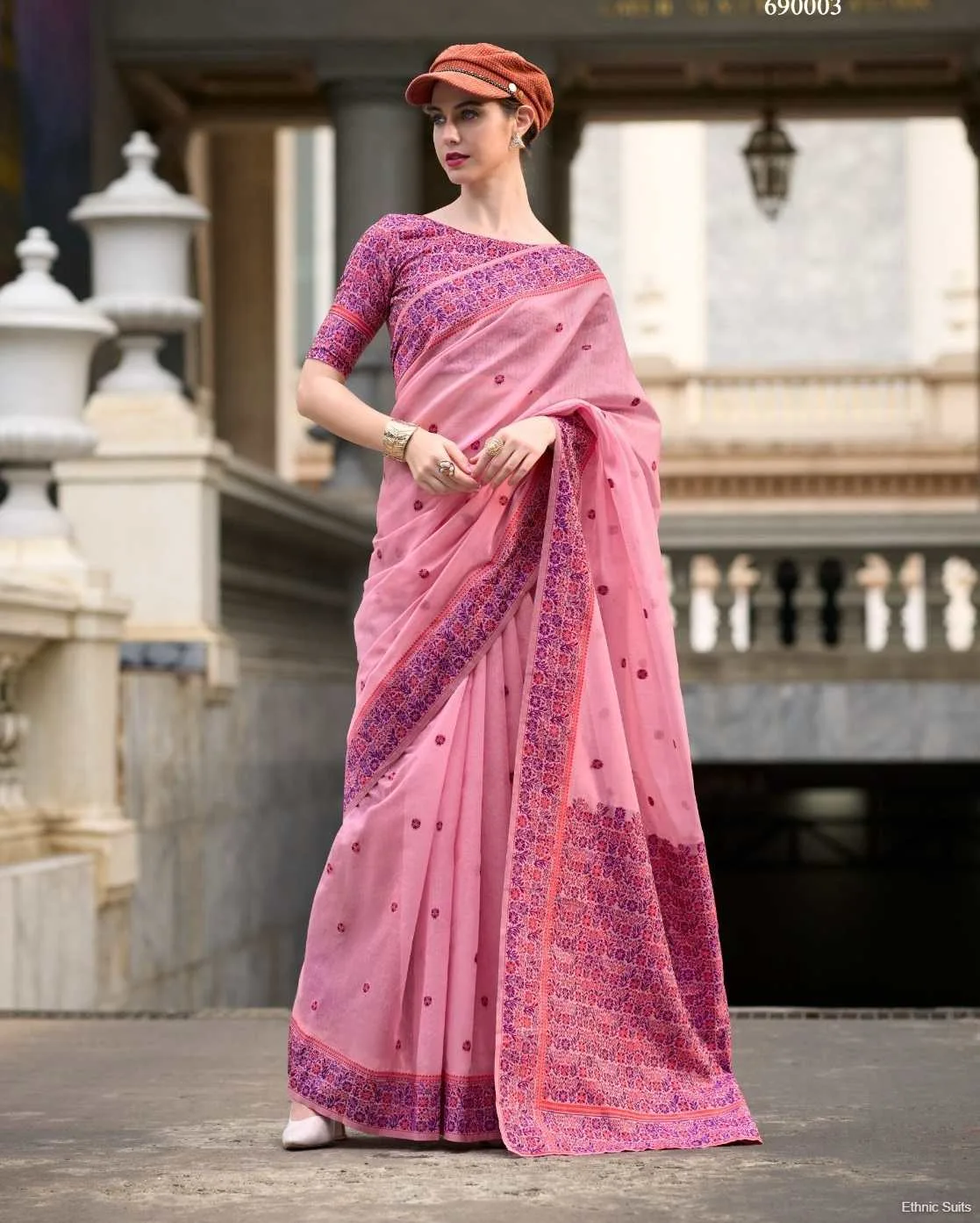 Soft Linen Cotton Saree With Minakari Weaving