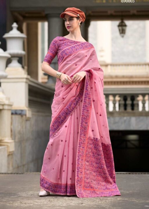 Soft Linen Cotton Saree With Minakari Weaving