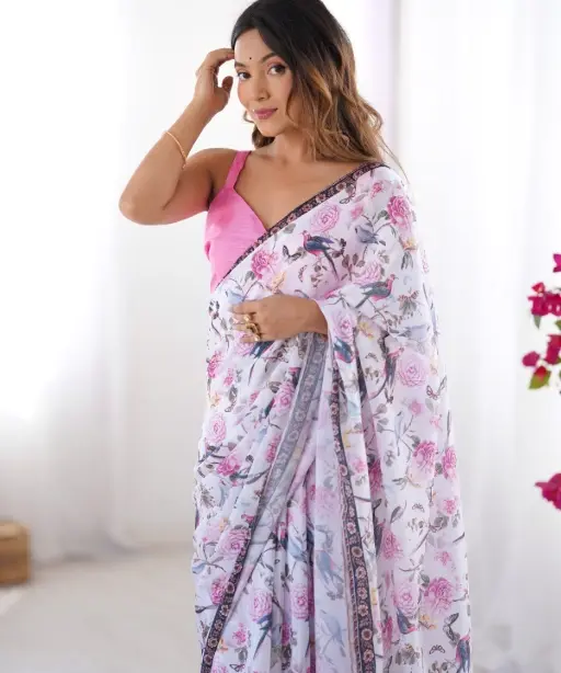 Trending Floral Printed Saree With Printed Pallu