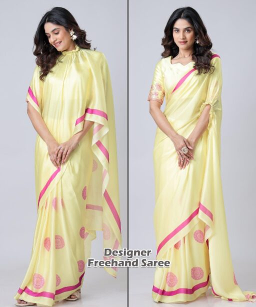 Light Yellow Ready To Wear Hand Free Saree