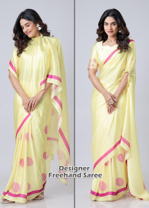 Light Yellow Ready To Wear Hand Free Saree