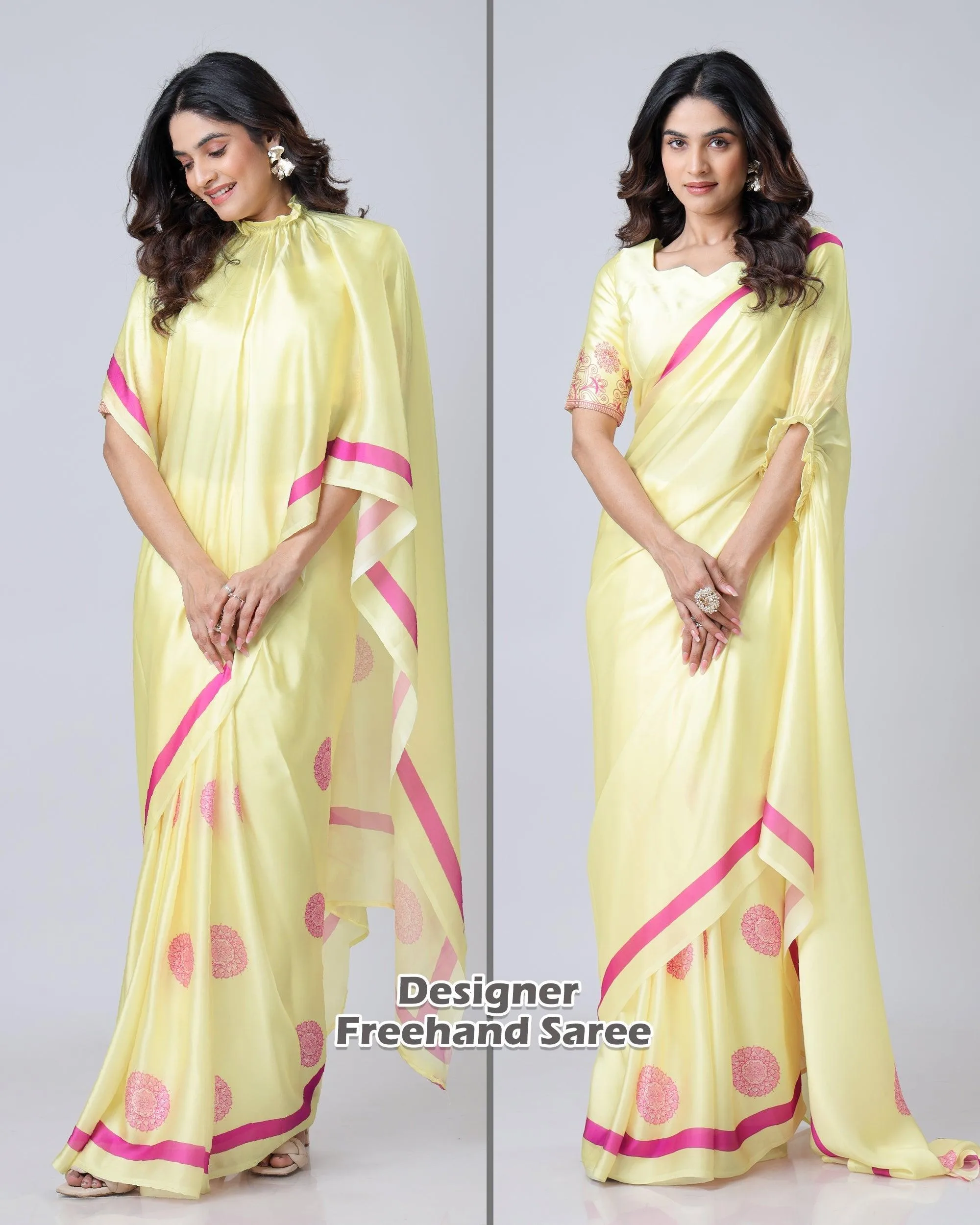 Light Yellow Ready To Wear Hand Free Saree