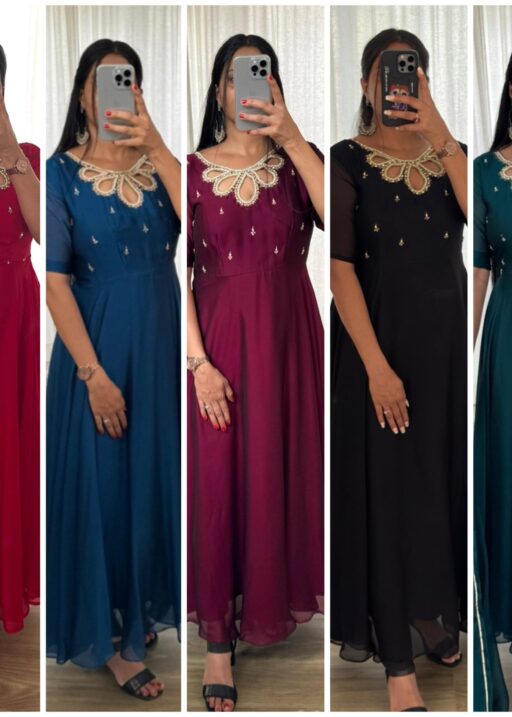 Teal Color Gown Dupatta Set With Designer Neck Style