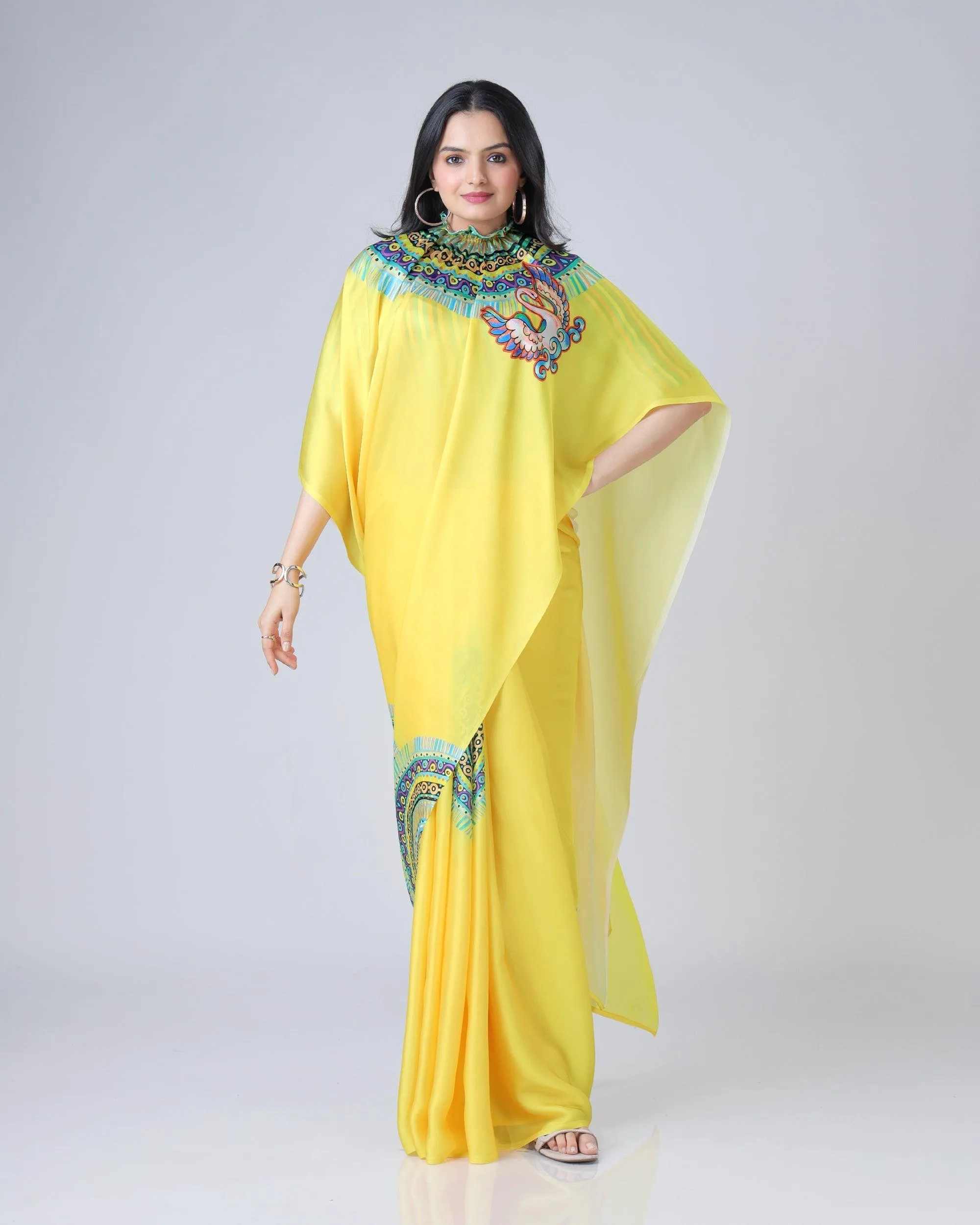 Yellow Hand Free Saree Haldi Attire - Image 2